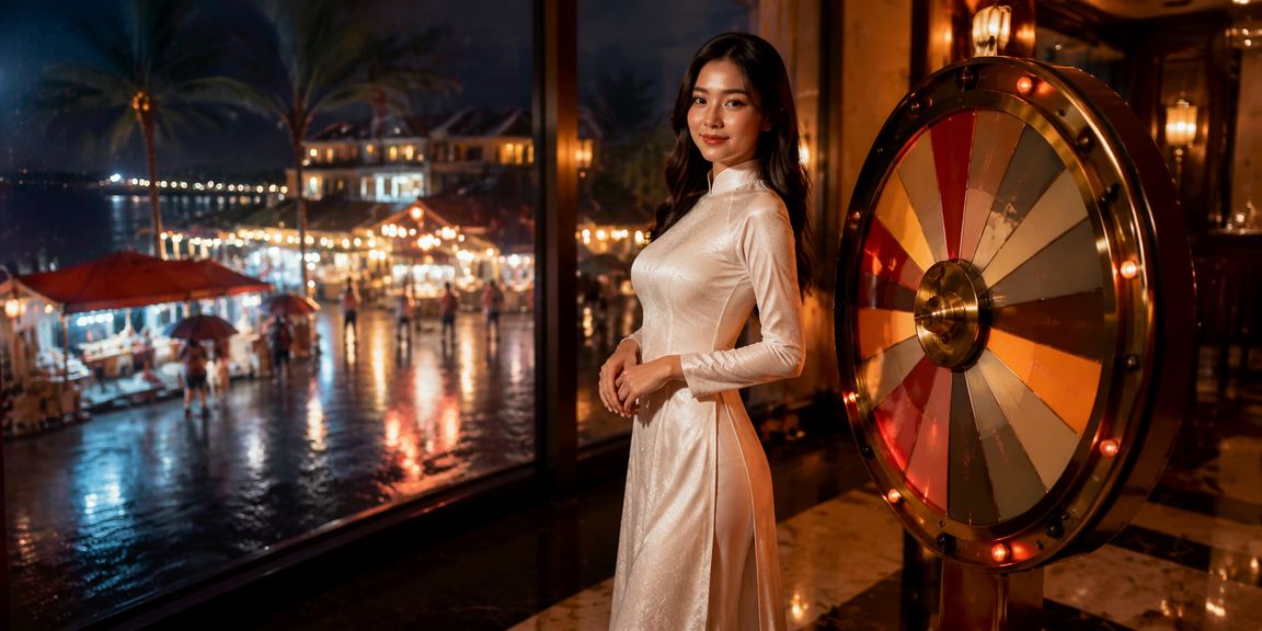 Cảnh chơi roulette trực tuyến với không khí Phú Quốc và áo dài truyền thống Việt Nam